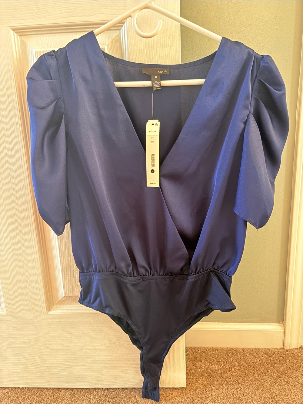 AQUA Deep Blue Puff Sleeve One-Piece Bodysuit